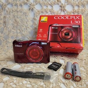 Nikon Coolpix L30 Digital Camera Red 20.1MP 5x Zoom w/ Box Strap SD Card Tested